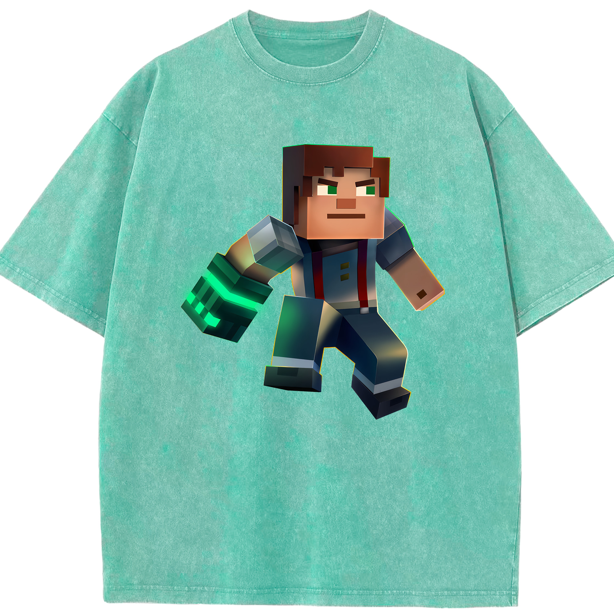 （画像用） マインクラフト ブロックの世界 Minecraft MC Block world 綿100% ヴィンテージ風 半袖Tシャツ（フロントプリント）